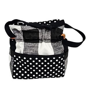 HandCrafted Black White Polka Dot Plaid Purse Handbag Quality Materials Lightwht